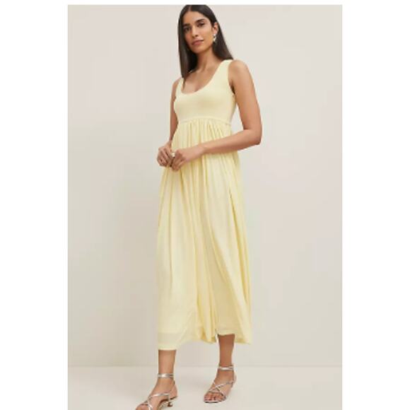 Ann Taylor L Petite Mixed Media Sweater Tank Dress Butter Yellow Preppy - Picture 1 of 6